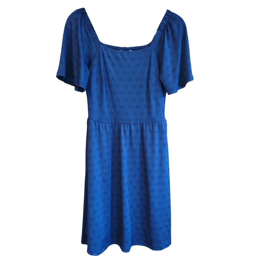 Market & Spruce Navy Smocked Dress Flutter Sleeve Off Shoulder Square Neck SM